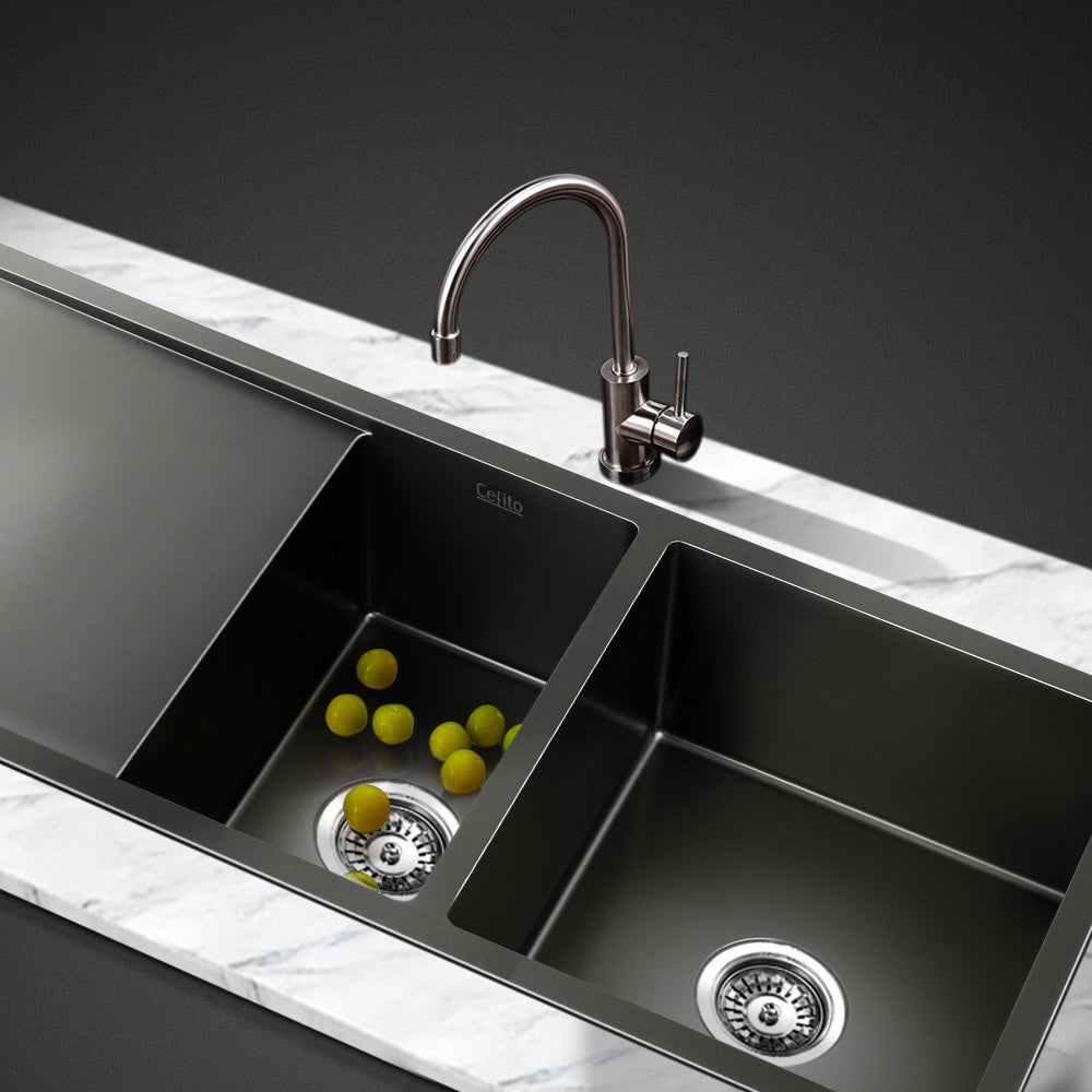 Kitchen Sink 100X45Cm Stainless Steel Basin Double Bowl Laundry Black