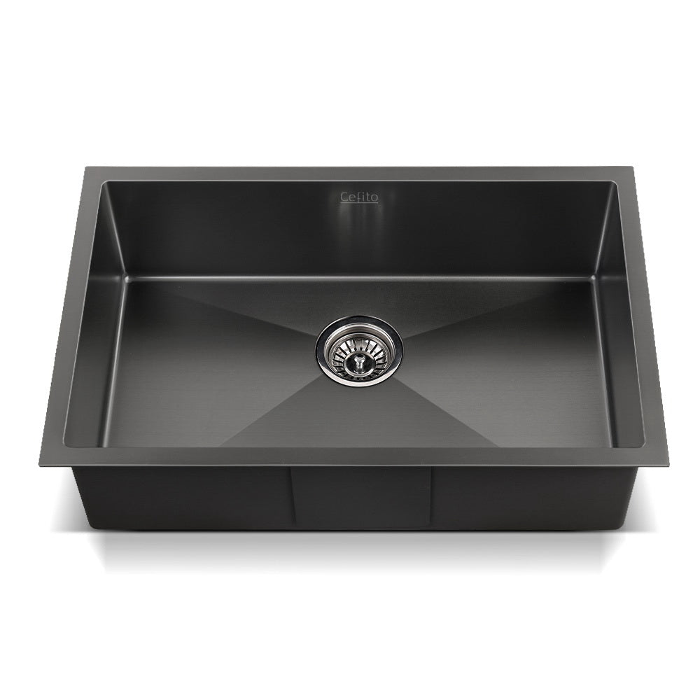 Kitchen Sink 70X45Cm Stainless Steel Basin Single Bowl Laundry Black