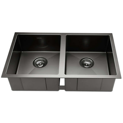 Kitchen Sink 77X45Cm Stainless Steel Basin Double Bowl Laundry Black