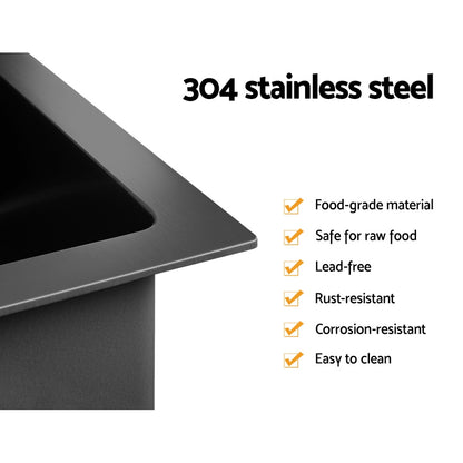 Kitchen Sink 77X45Cm Stainless Steel Basin Double Bowl Laundry Black