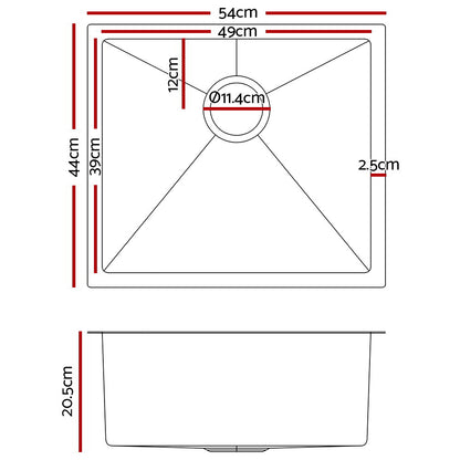 54Cm X 44Cm Stainless Steel Kitchen Sink Under/Top/Flush Mount Black