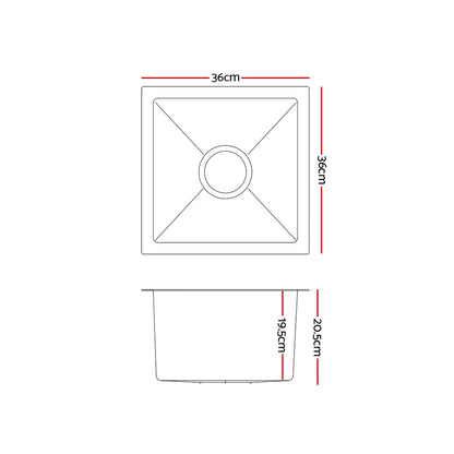 Kitchen Sink 36X36Cm Stainless Steel Nano Basin Single Bowl Silver