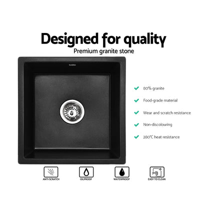 Stone Kitchen Sink 450X450Mm Granite Under/Topmount Basin Bowl Laundry Black
