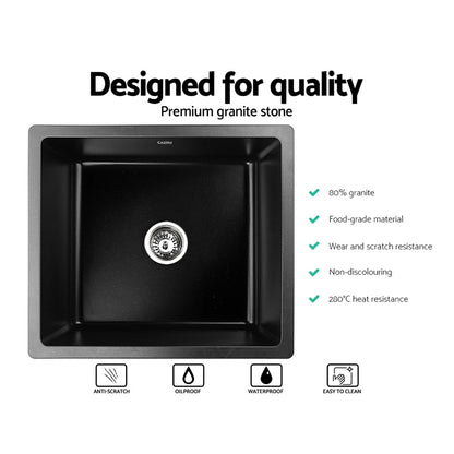 Stone Kitchen Sink 460X410Mm Granite Under/Topmount Basin Bowl Laundry Black