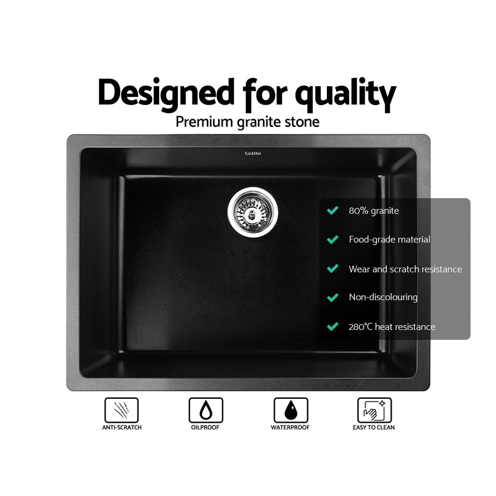Stone Kitchen Sink 610X470Mm Granite Under/Topmount Basin Bowl Laundry Black