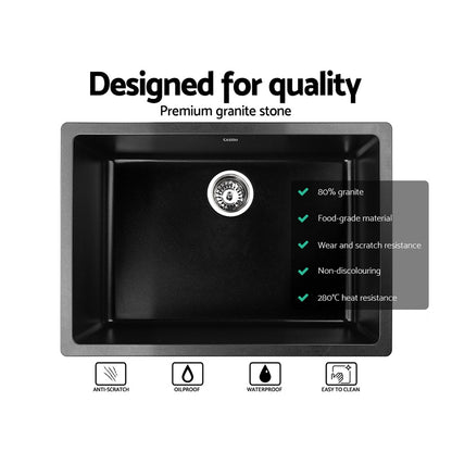 Stone Kitchen Sink 610X470Mm Granite Under/Topmount Basin Bowl Laundry Black