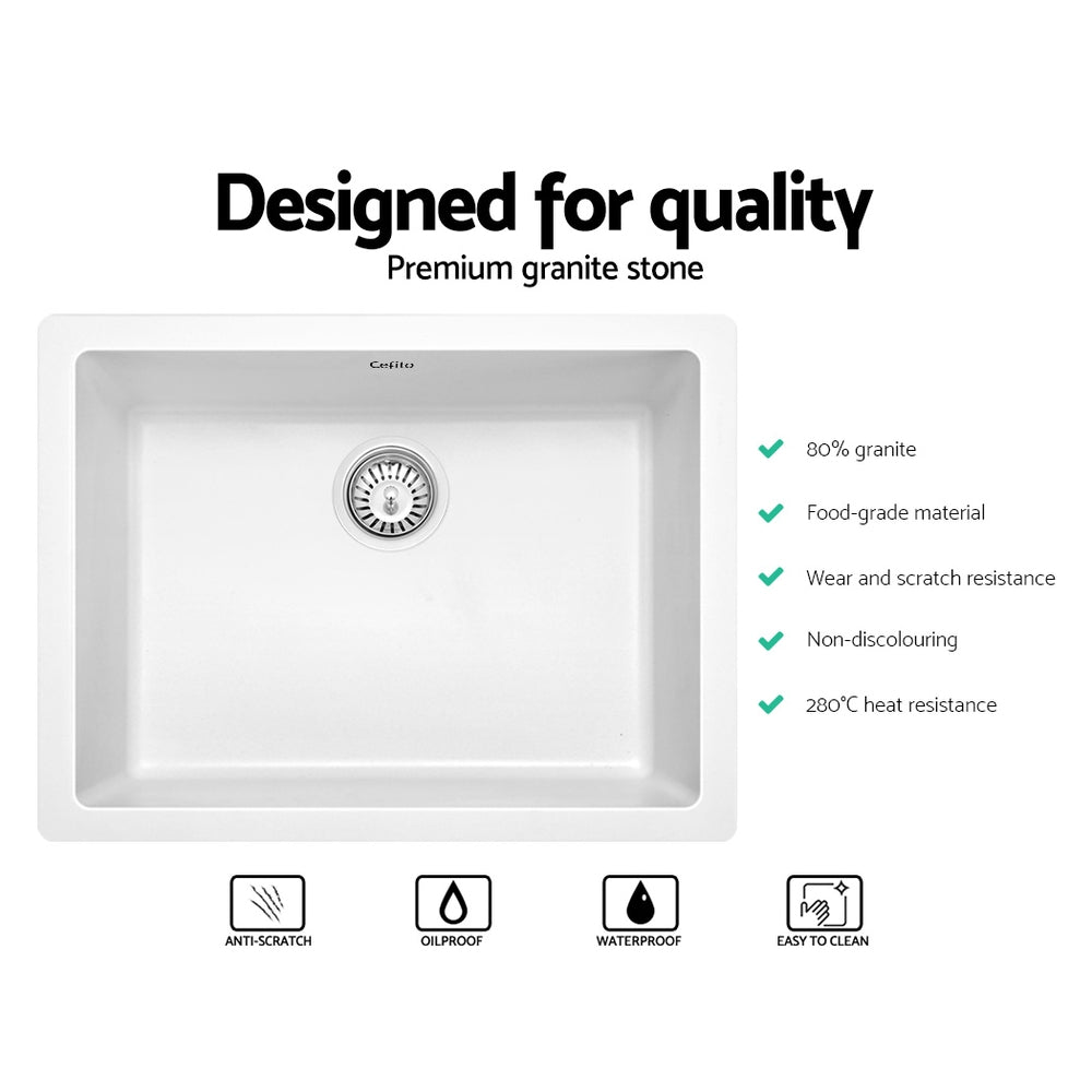 Stone Kitchen Sink 610X470Mm Granite Under/Topmount Basin Bowl Laundry White