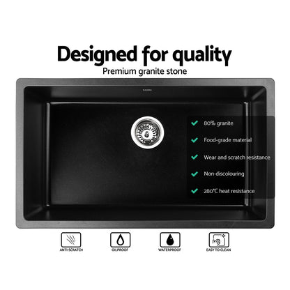 Stone Kitchen Sink 790X450Mm Granite Under/Topmount Basin Bowl Laundry Black