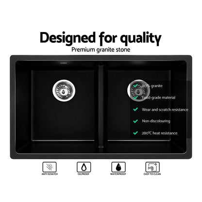 Stone Kitchen Sink 790X460Mm Granite Under/Topmount Basin Double Bowl Black