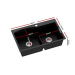 Kitchen Sink 76X47Cm Granite Stone Basin Double Bowl Laundry Black
