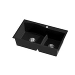 Kitchen Sink 76X47Cm Granite Stone Basin Double Bowl Laundry Black