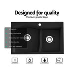 Kitchen Sink 76X47Cm Granite Stone Basin Double Bowl Laundry Black