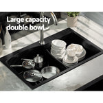 Kitchen Sink 76X47Cm Granite Stone Basin Double Bowl Laundry Black