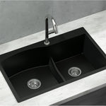 Kitchen Sink 76X47Cm Granite Stone Basin Double Bowl Laundry Black