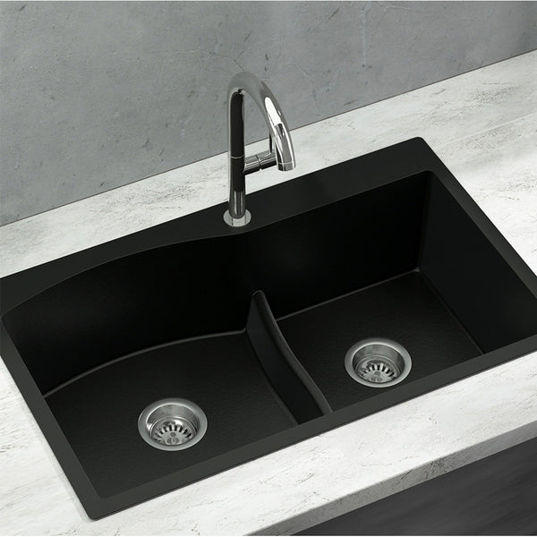 Kitchen Sink 76X47Cm Granite Stone Basin Double Bowl Laundry Black