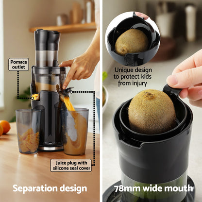 Slow Juicer Cold Press Fruit Juice Extractor 200W Black