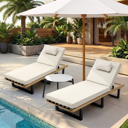 2PCS Patio Sun Lounge with Table Set Beige