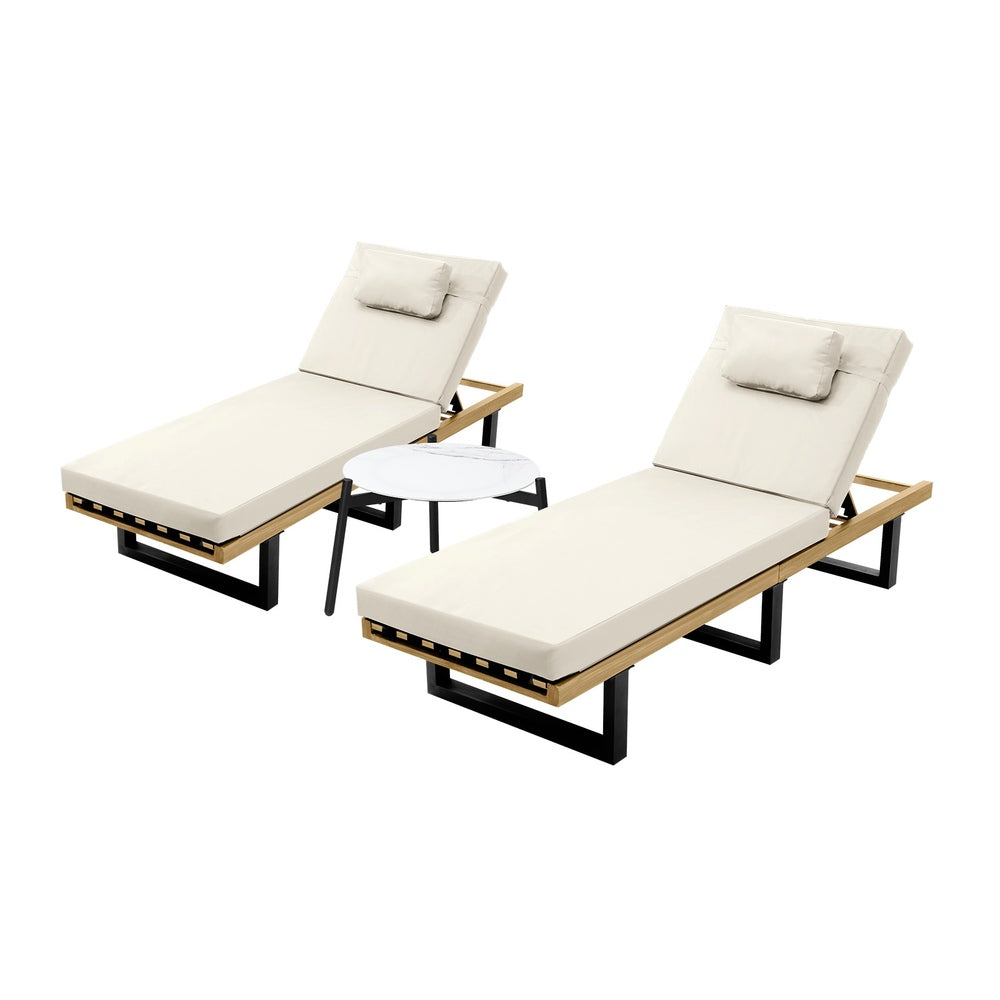 2PCS Patio Sun Lounge with Table Set Beige - 2