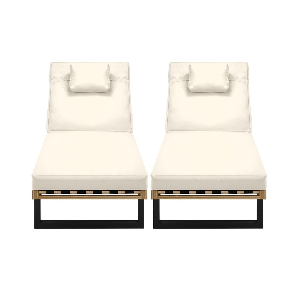 2PCS Patio Sun Lounge with Table Set Beige - 7