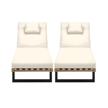 2PCS Patio Sun Lounge with Table Set Beige - 7