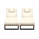 2PCS Patio Sun Lounge with Table Set Beige