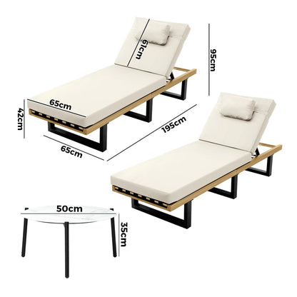 2PCS Patio Sun Lounge with Table Set Beige - 8