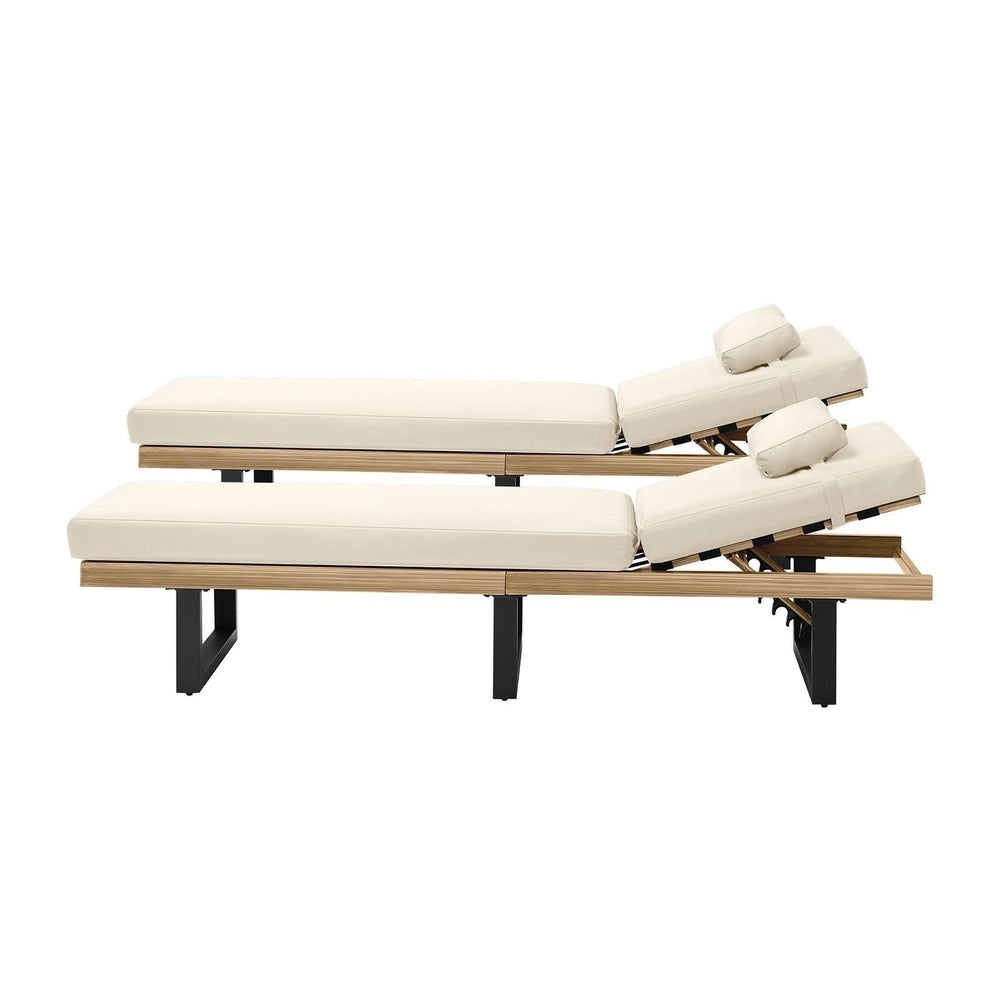 2PCS Patio Sun Lounge with Table Set Beige - 6