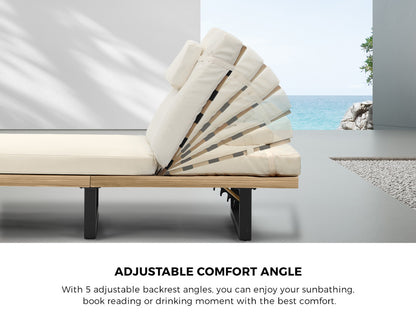 2PCS Patio Sun Lounge with Table Set Beige - 9