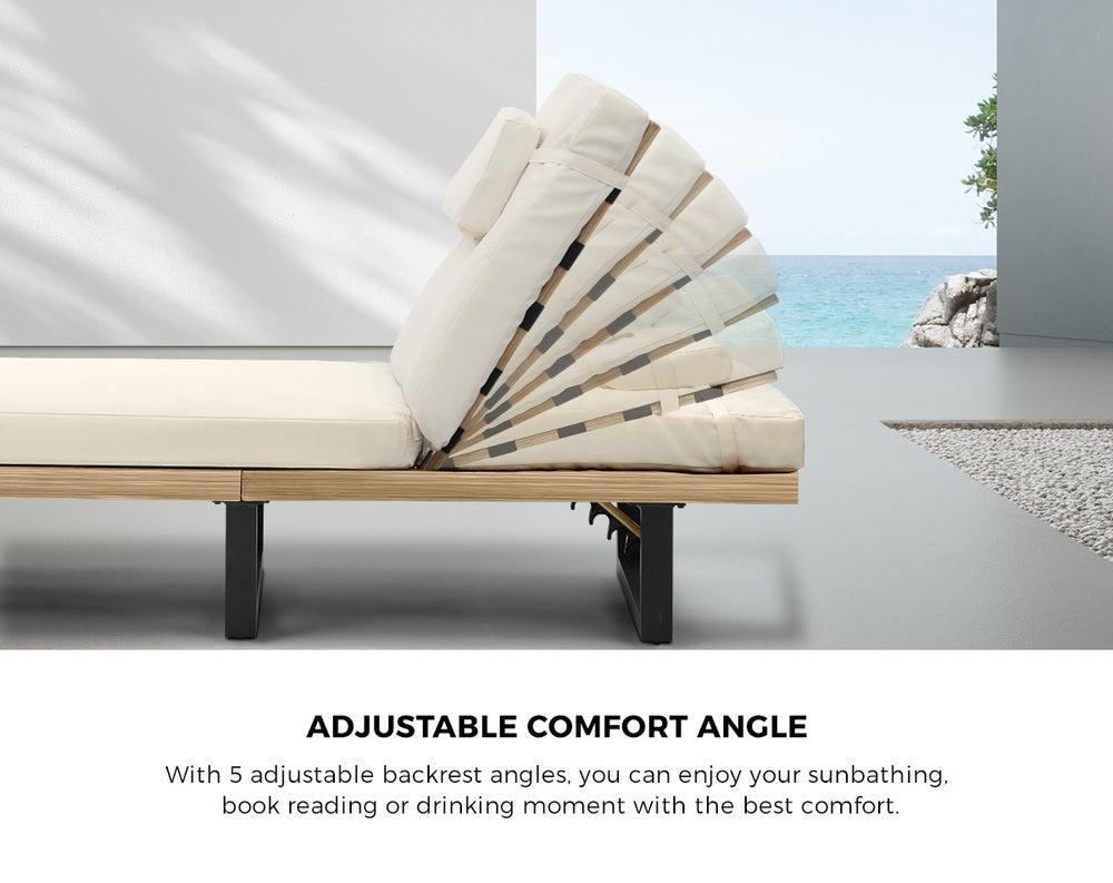 2PCS Patio Sun Lounge with Table Set Beige - 5