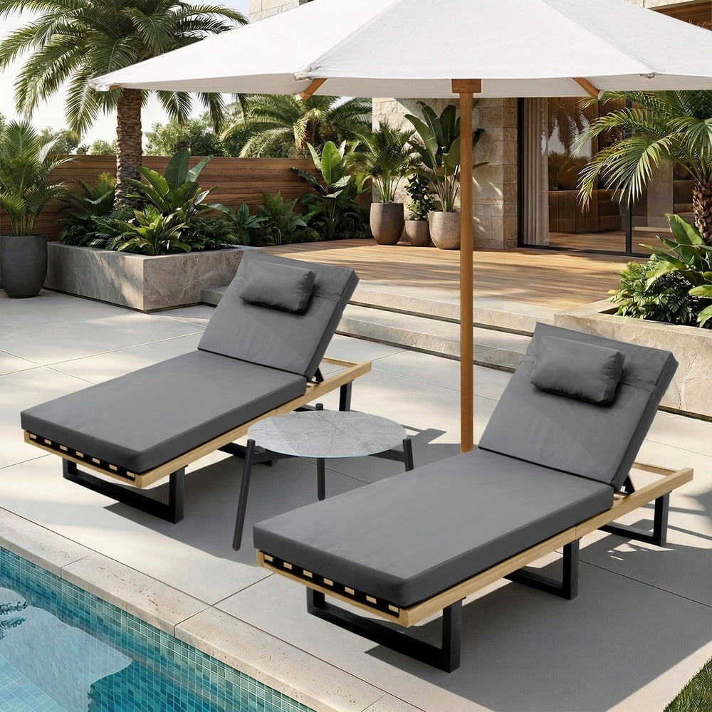 2PCS Patio Sun Lounge with Table Set Grey