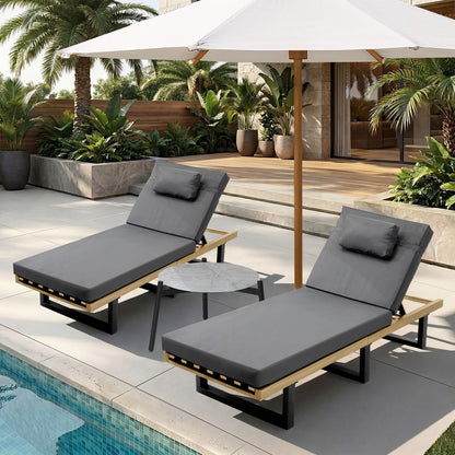 2PCS Patio Sun Lounge with Table Set Grey