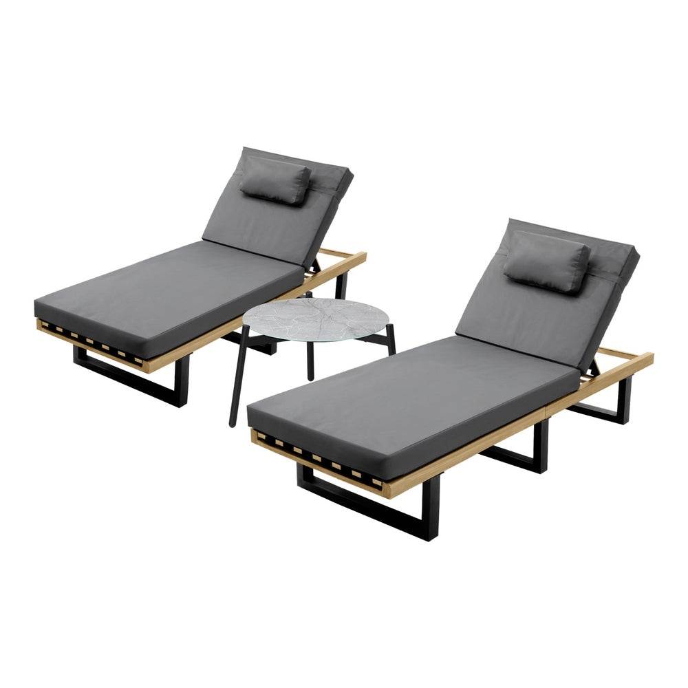 2PCS Patio Sun Lounge with Table Set Grey - 2
