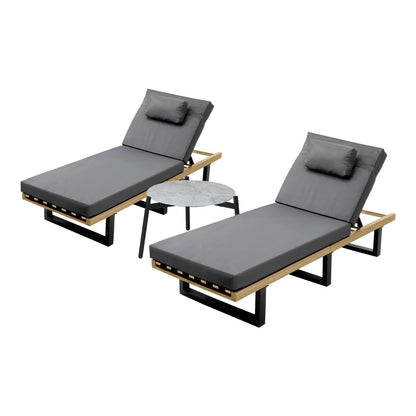 2PCS Patio Sun Lounge with Table Set Grey - 2