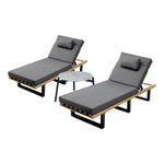 2PCS Patio Sun Lounge with Table Set Grey