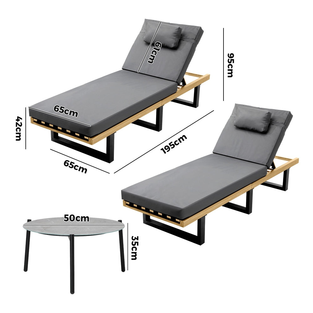 2PCS Patio Sun Lounge with Table Set Grey - 5
