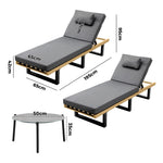 2PCS Patio Sun Lounge with Table Set Grey