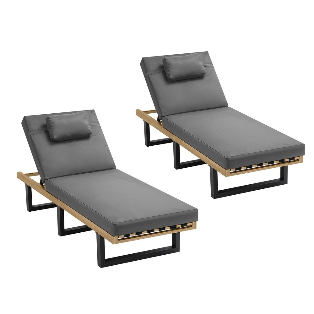 2PCS Patio Sun Lounge with Table Set Grey - 7
