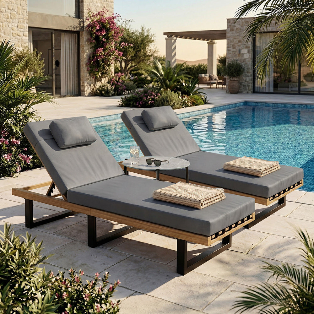 2PCS Patio Sun Lounge with Table Set Grey - 6