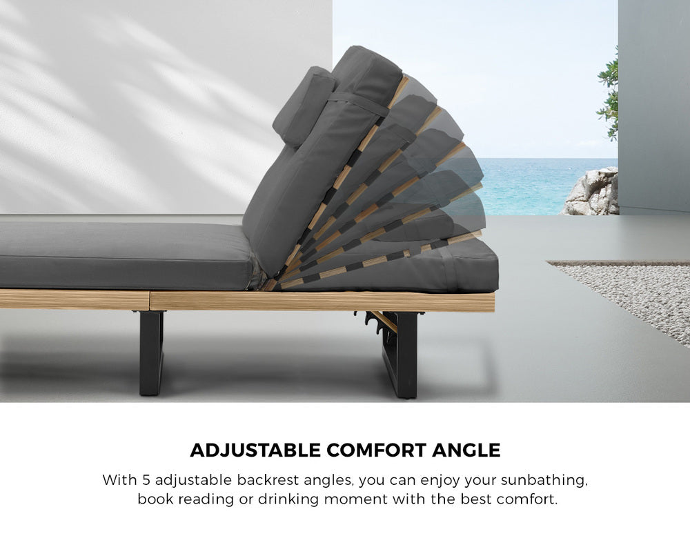 2PCS Patio Sun Lounge with Table Set Grey - 4
