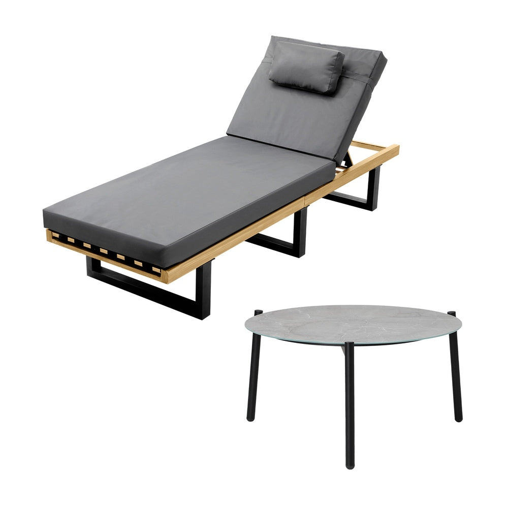 Patio Sun Lounge Set Grey Cushions | HomeAndLiving