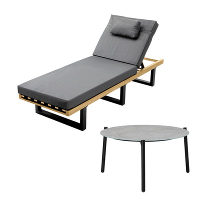 Patio Sun Lounge Set Grey Cushions | HomeAndLiving