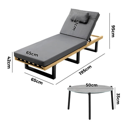 Patio Sun Lounge Set Grey Cushions | HomeAndLiving