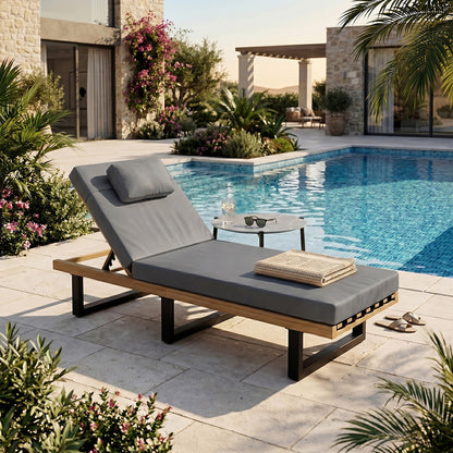 Patio Sun Lounge Set Grey Cushions | HomeAndLiving