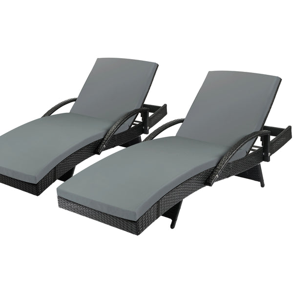  Outdoor Sun Lounger Waterproof Adjustable Black.Beige&Brown