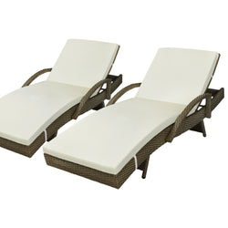 2X Sun Lounger Wicker Lounge Day Bed Patio Sofa Cushion Outdoor Furniture