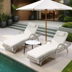 3PCS Outdoor Sun Lounger Wicker Lounge Table Chairs Grey & Beige