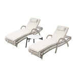 3PCS Outdoor Sun Lounger Wicker Lounge Table Chairs Grey & Beige