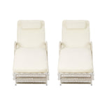 3PCS Outdoor Sun Lounger Wicker Lounge Table Chairs Grey & Beige