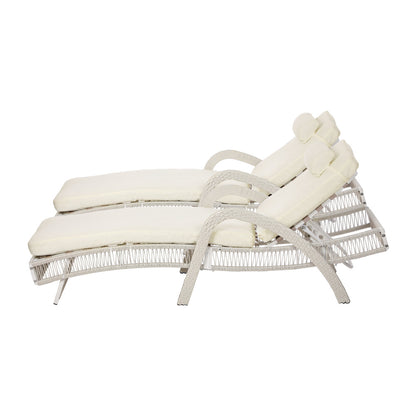 3PCS Outdoor Sun Lounger Wicker Lounge Table Chairs Grey & Beige