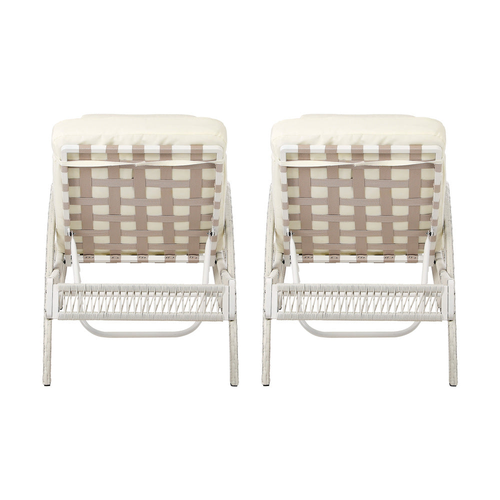 3PCS Outdoor Sun Lounger Wicker Lounge Table Chairs Grey & Beige